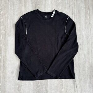 A/X Armani Exchange Shirt Long Sleeve Black Slim Fit Pima Cotton Medium Pullover